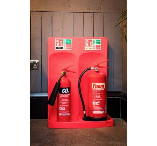 Double Fire Extinguisher Stand Red Fire Safety Equipment