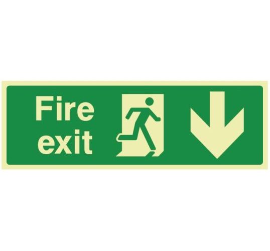 Fire Exit Arrow Down Sign 300x100mm Fire Safety Equipment